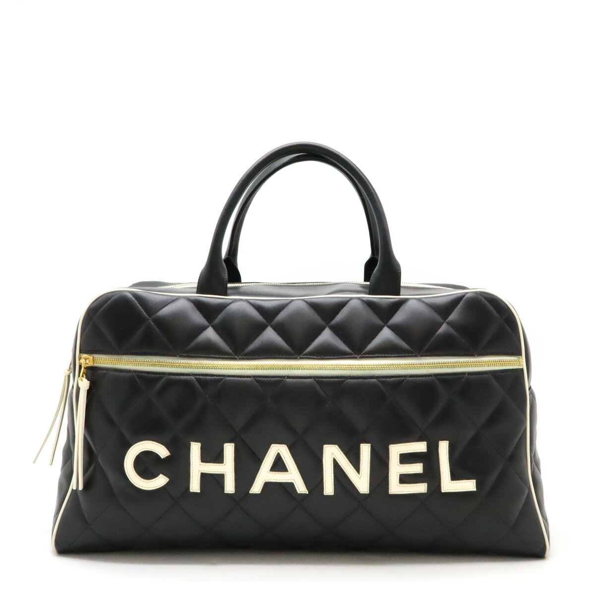 CHANEL シャネル マトラッセ ボーリングバッグ ボストンバッグ トラベルバッグ 旅行カバン レザー ブラック 黒 ホワイト 白 【中古】