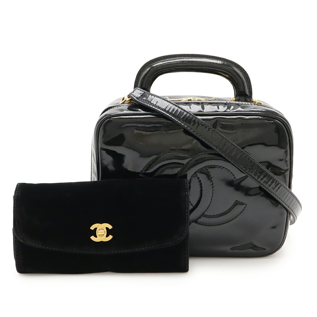 CHANEL シャネル ココマーク バニティバッグ ハンドバッグ コスメポーチ 2WAY ショルダーバッグ エナメル パテントレザー ブラック 黒 A07060 【中古】