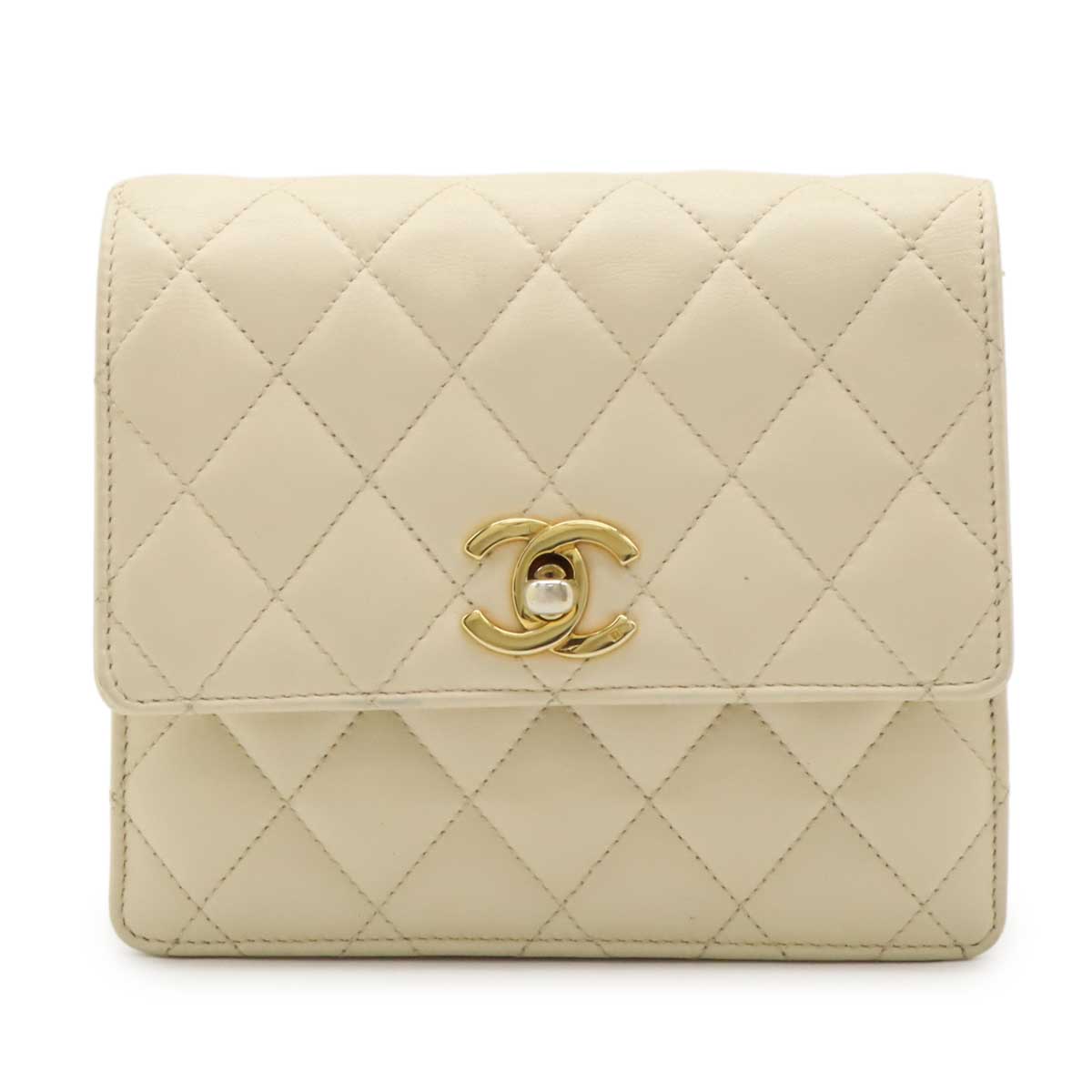 CHANEL シャネル マトラッセ ココマーク ベルトバッグ ボディバッグ ウエストポーチ ミニバッグ レザー アイボリー 白 #95 ゴールド金具 【中古】