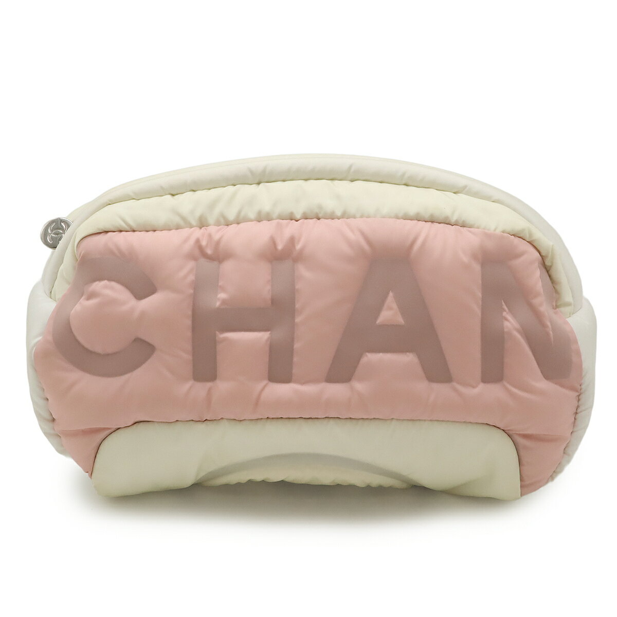 CHANEL シャネル ロゴ ココマーク ボディバッグ ウエストポーチ ウエストバッグ ヒップバッグ ナイロン ホワイト 白 ピンク シルバー金具 【中古】
