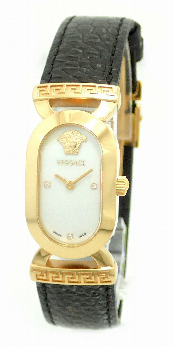 GIANNI VERSACE ジャンニ ヴェルサーチ メデューサ ホワイトシェル文字盤 ゴールド GP 革ベルト リザード QZ レディース 腕時計 SSQ90SD001S09