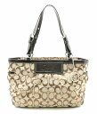 【バッグ】COACH コーチ シグネチャー トートバッグ ハンドバッグ ショルダートート キャンバス パテントレザー カーキベージュ ダークブラウン F14281 【中古】【k】