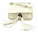 【バッグ】GUCCI グッチ バンブー デイリー フラップ タッセル ショルダーバッグ レザー フリンジ アイボリー ブラック 黒 370826 【中古】【s】