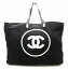 【バッグ】CHANEL シャネル ココマーク ビーチ トートバッグ コットン 綿 レザー 黒 ブラック ホワイト 【中古】【k】