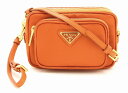 【未使用品】【バッグ】PRADA プラダ ショルダーバッグ ショルダーポーチ ポシェット 斜め掛け 2WAY ナイロン レザー PAPAYA オレンジ 国内アウトレット店購入品 1N1862 【中古】【k】