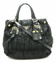 【バッグ】PRADA プラダ ギャザー ハンドバッグ ショルダーバッグ 2WAY 斜め掛けショルダー ナイロン レザー 黒 ブラック ゴールド金具 国内ブティック購入品 BN1792 【中古】【s】