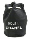 【バッグ】CHANEL シャネル ノベルティ ロゴプリント プールバッグ ショルダーバッグ 巾着バッグ スポーツ キャンバス 黒 ブラック 白 ホワイト 【中古】【s】