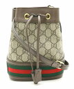 【バッグ】GUCCI グッチ オフィディア ミニバケットバッグ GGスプリーム ウェブストライプ ショルダーバッグ 斜め掛け レザー カーキベージュ 550620 9613B 8745 【中古】【s】