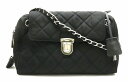 【バッグ】PRADA プラダ ロゴ キルティング チェーン ショルダーバッグ 肩掛け ナイロン レザー ブラック 黒 シルバー金具 【中古】【s】