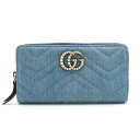 【財布】GUCCI グッチ GGマーモント フェイクパール ラウンドファスナー 長財布 デニム ブルー ネイビー 紺 ゴールド金具 443123 【中古】
