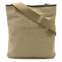 【バッグ】PRADA プラダ ロゴジャガード ショルダーバッグ 斜め掛け キャンバス レザー カーキ ブラウン 茶 【中古】