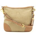 【バッグ】PRADA プラダ ロゴジャガード ショルダーバッグ 斜め掛け キャンバス レザー カーキ ライトブラウン 茶 【中古】