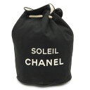 【バッグ】CHANEL シャネル ノベルティ ロゴプリント プールバッグ ショルダーバッグ 巾着バッグ スポーツ キャンバス 黒 ブラック 白 ホワイト 【中古】
