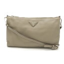 【バッグ】PRADA プラダ ショルダーバッグ ショルダーポーチ 斜め掛け 2WAY クラッチバッグ レザー グレージュ シルバー金具 BT0997 【中古】