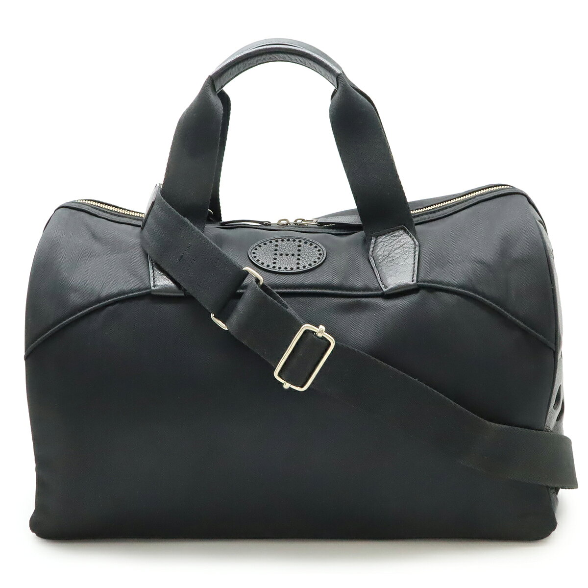 HERMES エルメス サックシアン ドッグキャリー ペット用キャリーバッグ ボストンバッグ 2WAY ショルダーバッグ トワルシェブロン レザー ブラック 【中古】