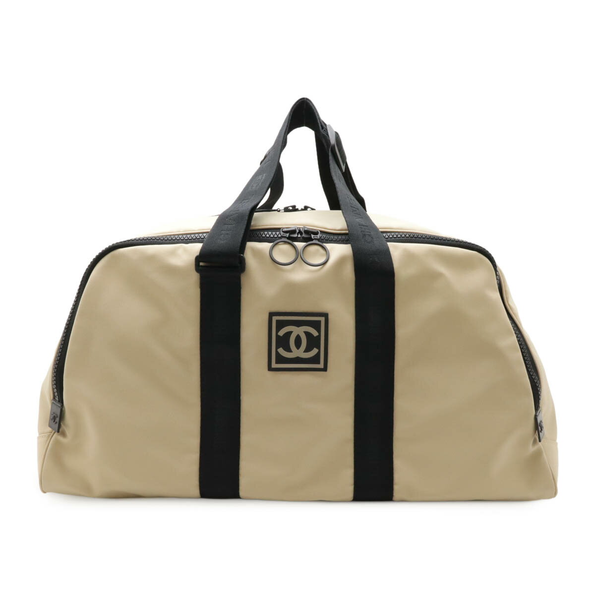 CHANEL シャネル スポーツライン ココマーク ボストンバッグ ショルダーバッグ トラベルバッグ ナイロンキャンバス ベージュ ブラック 黒 A19976 【中古】