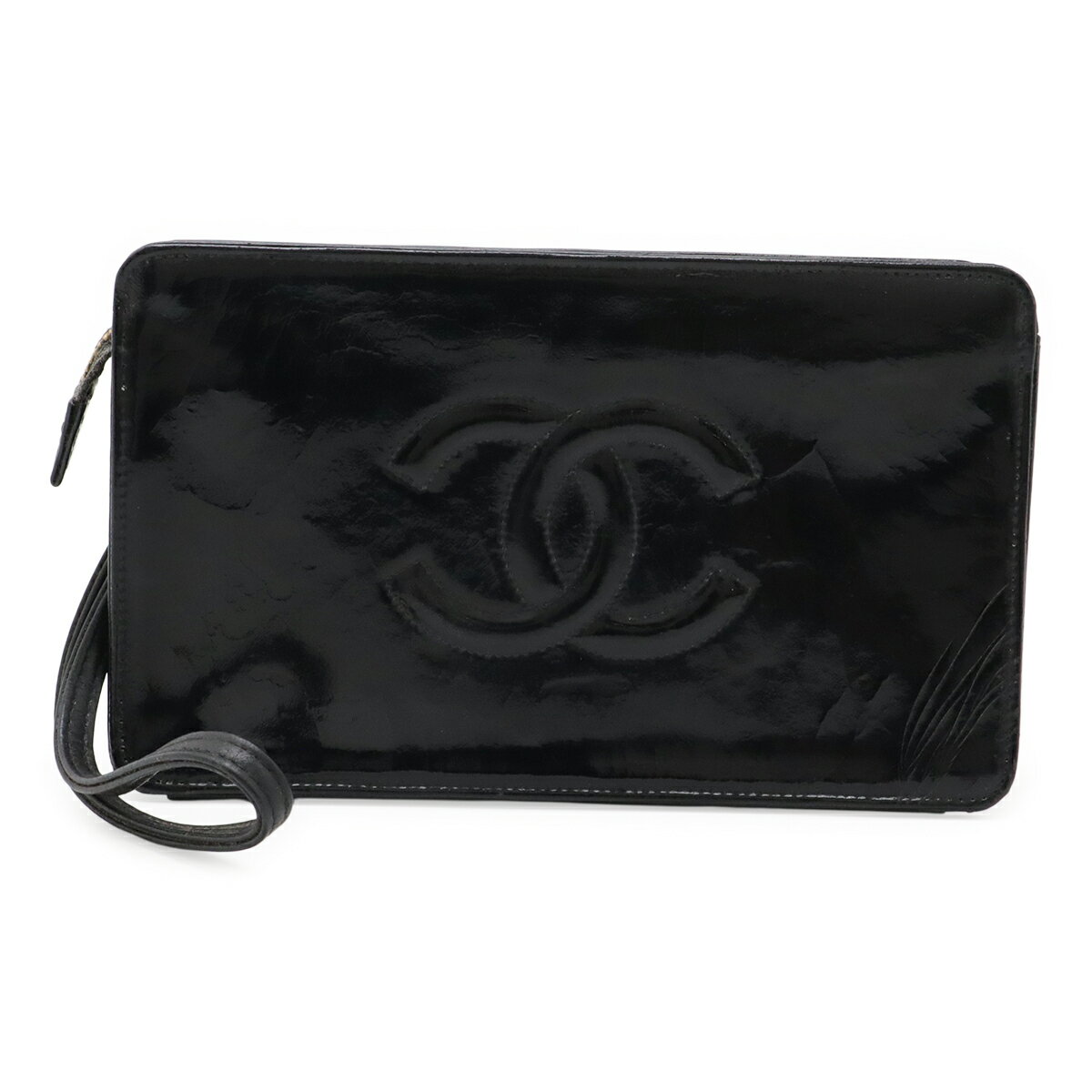 CHANEL シャネル ココマーク 化粧ポーチ メイクポーチ クラッチバッグ セカンドバッグ エナメル パテントレザー ブラック 黒 ゴールド金具 【中古】