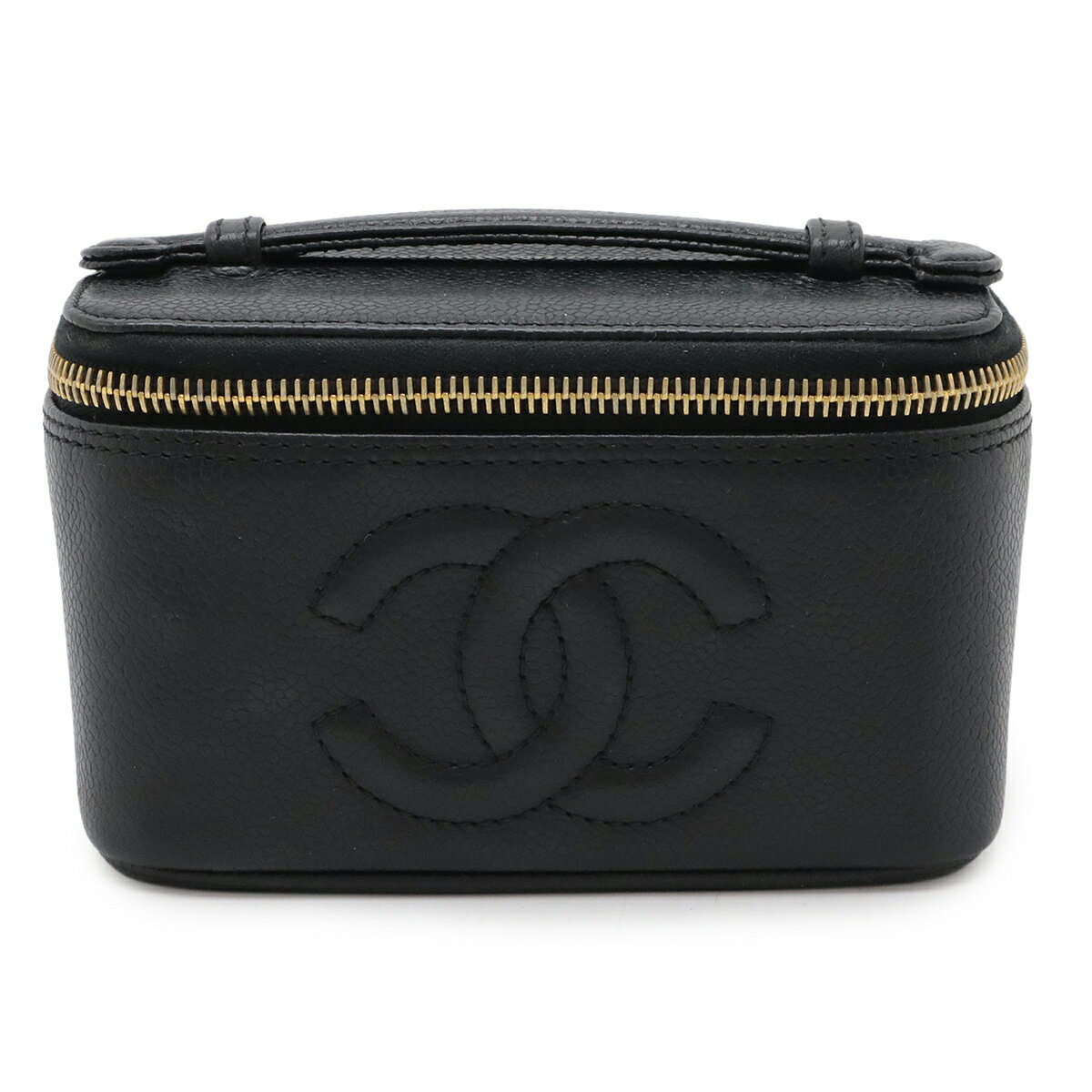 CHANEL シャネル ココマーク バニティバッグ ミニポーチ 化粧ポーチ コスメポーチ キャビアスキン レザー ブラック 黒 ゴールド金具 ミラー付き 【中古】