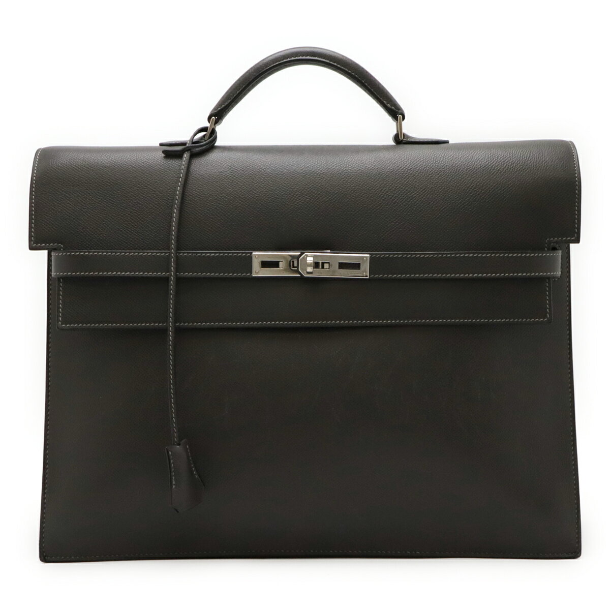 HERMES エルメス ケリーデペッシュ38 ビジネスバッグ ブリーフケース 書類カバン レザー グラファイト グレー シルバー金具 □H刻印 【中古】