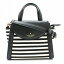 【バッグ】kate spade ケイトスペード 2WAY ハンドバッグ ショルダーバッグ 斜め掛け ボーダー柄 レザー 黒 ブラック PXRU6742 【中古】【k】
