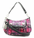 【バッグ】COACH コーチ チェック柄 ショルダーバッグ 2WAYショルダー ナイロンキャンバス パテントレザー 黒 ブラック ピンク パープル マルチカラー 14366 【中古】【Blumin/森田質店】【質屋出品】【s】