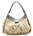 【バッグ】GUCCI グッチ GGキャンバス アビーライン ショルダーバッグ 肩掛け セミショルダー レザー カーキベージュ ダークブラウン 茶 190525 491403 【中古】【s】