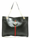 【バッグ】GUCCI グッチ ラジャ ラージトートバッグ ショルダーバッグ ショルダートート チェーントート シェリーライン レザー ラインストーン タイガー トラ ブラック グリーン レッド 537219 OOLHX 8389 【中古】【s】