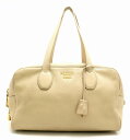【バッグ】PRADA プラダ ハンドバッグ ショルダーバッグ ボストンバッグ 型押しレザー ベージュ ゴールド金具 【中古】【s】