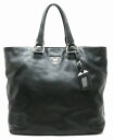 【バッグ】PRADA プラダ トートバッグ ハンドバッグ レザー ブラック 黒 シルバー金具 ショルダーストラップ欠品 【中古】