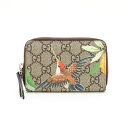 GUCCI グッチ GGスプリーム ティアン ジップアラウンド ラウンドファスナー 小銭入れ コインパース 鳥 PVC レザー カーキベージュ 427013 【中古】