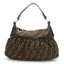 【バッグ】FENDI フェンディ ズッカ柄 セミショルダーバッグ ワンショルダー ナイロンキャンバス レザー カーキブラウン 茶 ダークブラウン 8BR344 【中古】