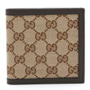 【新品未使用品】【財布】GUCCI グッチ GGキャンバス 2つ折財布 キャンバス レザー カーキベージュ 茶 ブラウン アウトレット品 150413