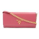 【財布】PRADA プラダ SAFFIANO チェーンウォレット チェーンショルダーバッグ 3WAY レザー ピンク ゴールド金具 1M1290 【中古】