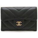 【未使用品】【財布】CHANEL シャネル Vステッチ ココマーク カードケース パスケース 名刺入れ レザー ブラック 黒 ゴールド金具 【中古】