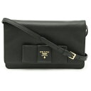 【財布】PRADA プラダ SAFFIANO LUX リボンポシェット ショルダーウォレット ショルダーバッグ レザー NERO ブラック 国内ブティック購入品 1BH009 【中古】