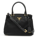 【バッグ】PRADA プラダ ハンドバッグ 2WAY ショルダーバッグ 斜め掛け ナイロン レザー NERO ブラック 黒 ゴールド金具 【中古】