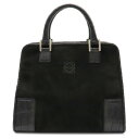 【バッグ】LOEWE ロエベ アナグラム ハンドバッグ スエード 型押しレザー ブラック 黒 シルバー金具 【中古】