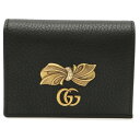 【未使用品】【財布】GUCCI グッチ GGマーモント ボウ コンパクトウォレット 2つ折財布 リボンモチーフ ラインストーン ブラック 黒 ピンク ゴールド金具 524289 【中古】