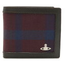 【未使用品】【財布】Vivienne Westwood ヴィヴィアン ウエストウッド オーブ チェック柄 2つ折り財布 ウール レザー ボルドー ネイビー ダークブラウン 33058 【中古】