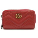 【未使用品】【財布】GUCCI グッチ GGマーモント Vステッチ ハート キルティング ラウンドファスナー コインケース 小銭入れ キーフック付 レザー レッド 498127 【中古】