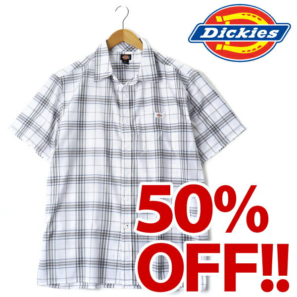 【大きいサイズ】【メンズ】[XL・XXL・3XL・4XL]Dickies(ディッキーズ)半袖チェックシャツ ホワイト【USA直輸入】【50%OFF】3662-i送料無料