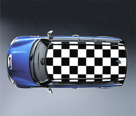 【BMW純正】BMW MINI ｱｸｾｻﾘｰ MINI R55(CLUBMAN) ﾙｰﾌ･ｽﾃｯｶｰ”CHEQUERED FLAG”ﾎﾜｲﾄ&ﾌﾞﾗｯｸ