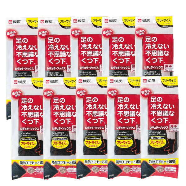 足の冷えない不思議なくつ下 レギュラーソックス厚手 ブラック フリー 1足 ×10【10個セット】送料無料 桐灰 冷え 靴下 あったか 在庫処分 セール 激安