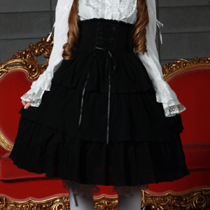 3段両面編上げハイウエストスカート L034 ゴスロリ♪ロリータ♪パンク♪コスプレ♪コスチューム♪メイド