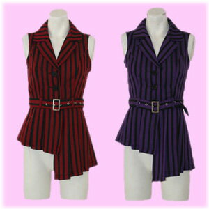 アシンメトリックストライプベストジャケット p080 ゴスロリ♪ロリータ♪パンク♪コスプレ♪コスチューム♪メイド