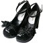 プチバラコサージュ付パンプス エナメル黒 shoes118 ゴスロリ♪ロリータ♪パンク♪コスプレ♪コスチューム♪メイド