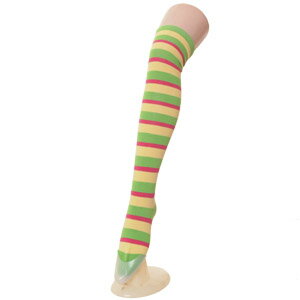 POPストライプ　ニーソックス　　黄緑×クリーム×ピンク socks447 ゴスロリ♪ロリータ♪パンク♪コスプレ♪コスチューム♪メイド