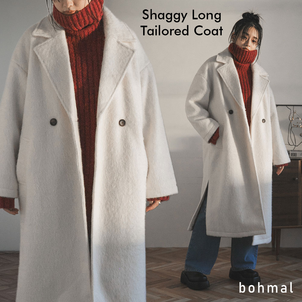 シャギーロングテーラードコート レディース アウター コート 秋 冬 アイボリー チャコールグレー M L <strong>bohmal</strong> ママコーデ ママカジュアル 大人カジュアル 上品 オーバーサイズ マニッシュ きれいめ フェミニン カジュアル 夢展望