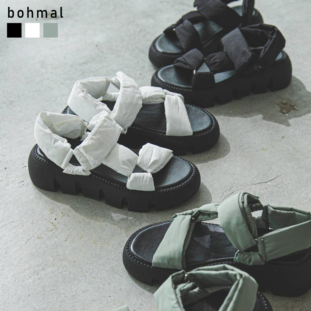 【SALE】 トラックソール厚底ベルトサンダル レディース シューズ サンダル スポサン 厚底 超軽量 脚長効果 ストラップ 中綿23.0cm 23.5cm 24.0cm 24.5cm ブラック ホワイト モスグリーン カジュアル ママコーデ ママカジュアル 大人カジュアル <strong>bohmal</strong>