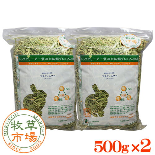 牧草市場　アルファルファプレミアム（牧草） 1kg(500g×2パック)〜【HLS_DU】